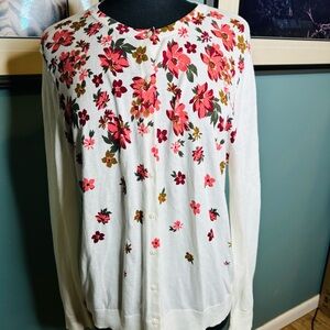 LOFT Floral Cardigan - White and Pink Size XL